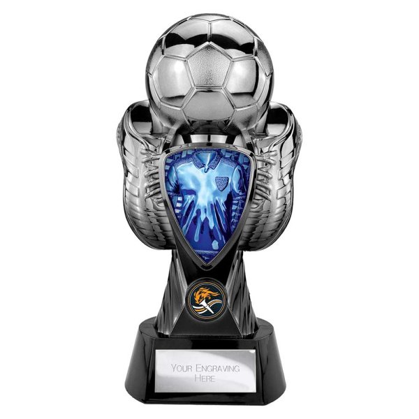 Tournament Football Trophy | Blue Shirt | Heavyweight | Black & Silver | 280mm