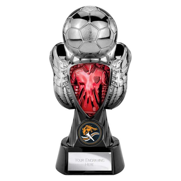 Tournament Football Trophy | Red Shirt | Heavyweight | Black & Silver | 190mm