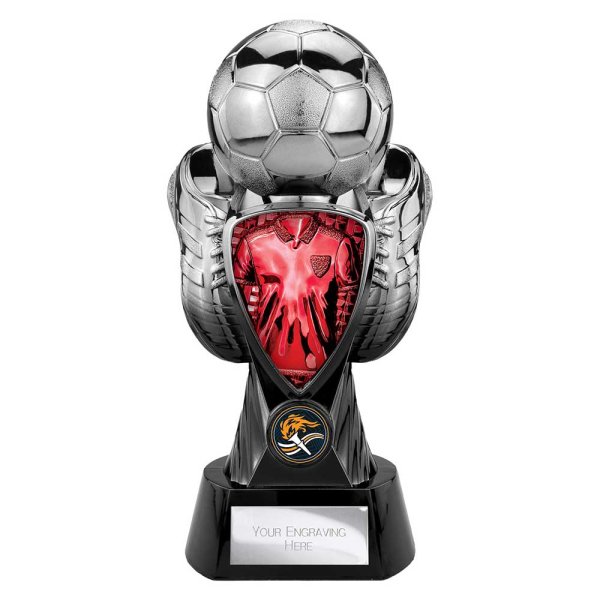 Tournament Football Trophy | Red Shirt | Heavyweight | Black & Silver | 245mm