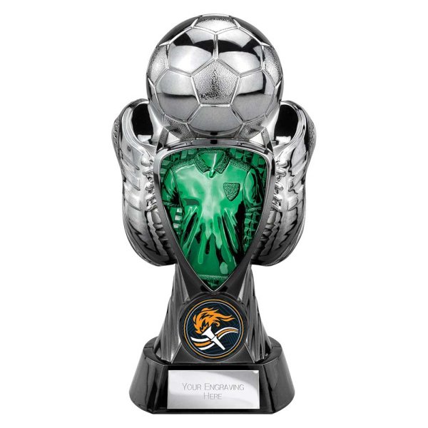 Tournament Football Trophy | Green Shirt | Heavyweight | Black & Silver | 170mm