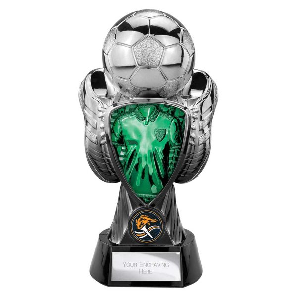 Tournament Football Trophy | Green Shirt | Heavyweight | Black & Silver | 220mm