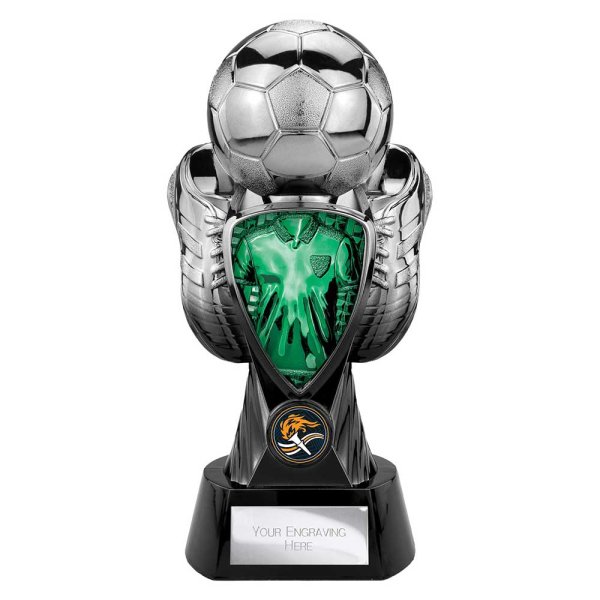 Tournament Football Trophy | Green Shirt | Heavyweight | Black & Silver | 245mm