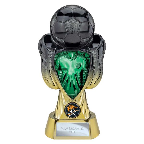 Tournament Football Trophy | Green Shirt | Heavyweight | Black & Gold | 220mm