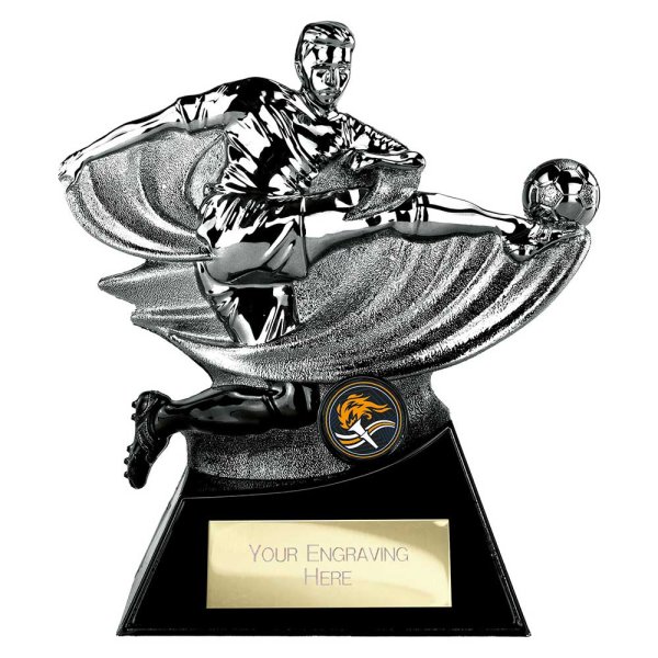 Power Strike Football Trophy | Heavyweight | Black & Silver | 180mm