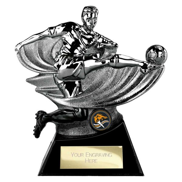 Power Strike Football Trophy | Heavyweight | Black & Silver | 200mm