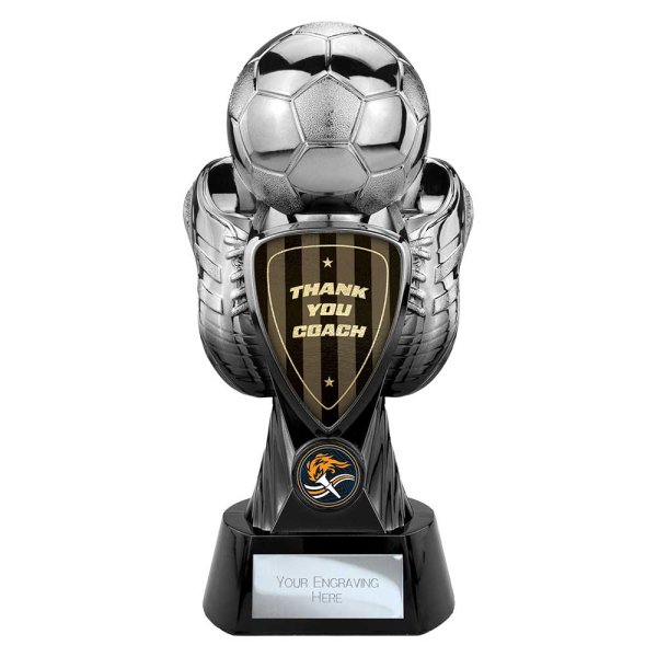 Tournament Football Trophy | Thank You Coach | Black & Silver | 245mm