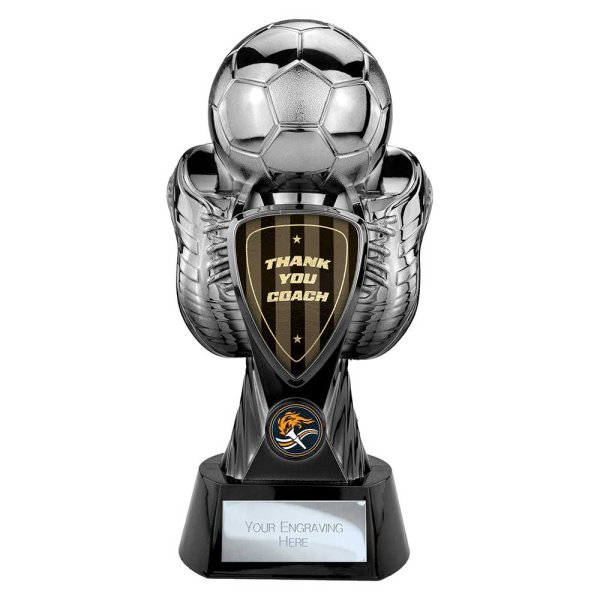 Tournament Football Trophy | Thank You Coach | Black & Silver | 280mm