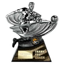 Power Strike Football Trophy | Thank You Coach | Black & Silver | 200mm