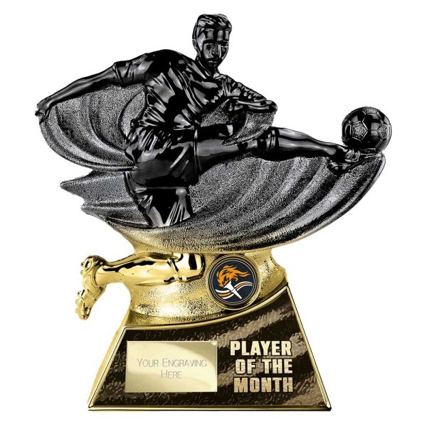 Power Strike Football Trophy | Player of the Month | Black & Gold | 200mm