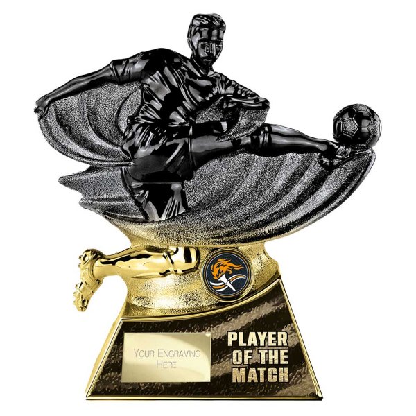 Power Strike Football Trophy | Player of the Match | Black & Gold | 200mm