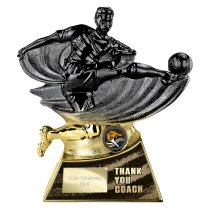 Power Strike Football Trophy | Thank You Coach | Black & Gold | 200mm