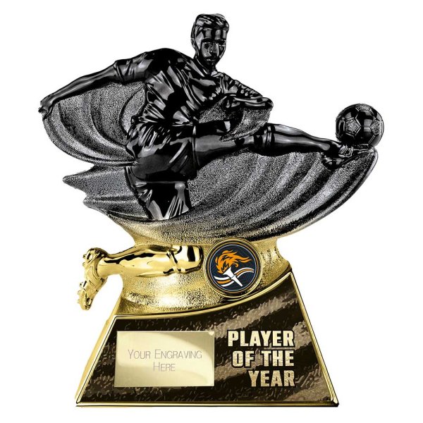 Power Strike Football Trophy | Player of the Year | Black & Gold | 180mm