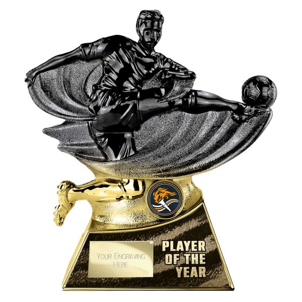 Power Strike Football Trophy | Player of the Year | Black & Gold | 200mm