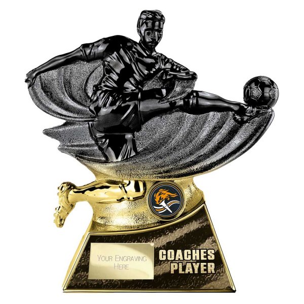 Power Strike Football Trophy | Coaches Player | Black & Gold | 200mm