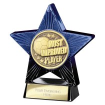 Superstar Football Trophy | Most Improved | Blue & Black | 110mm
