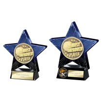 Superstar Football Trophy | Most Improved | Blue & Black | 140mm