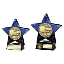 Superstar Football Trophy | Player of the Match | Blue & Black | 110mm