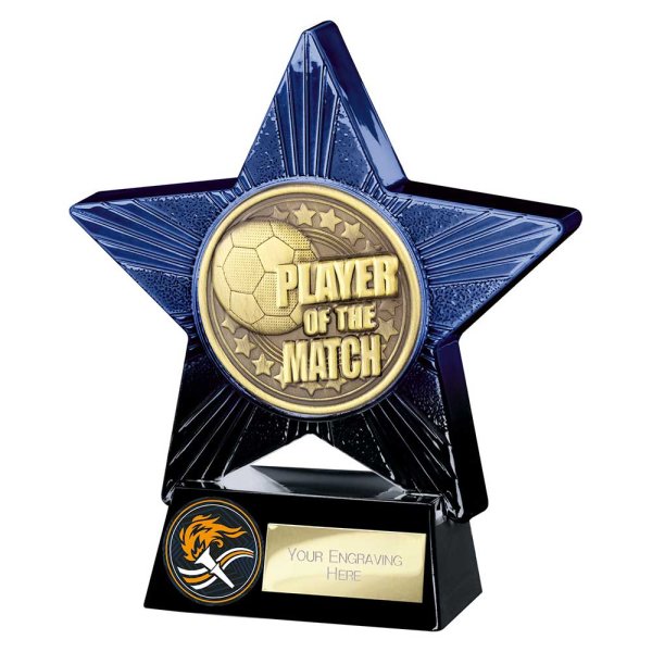 Superstar Football Trophy | Player of the Match | Blue & Black | 140mm