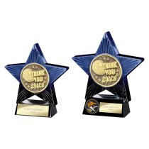 Superstar Football Trophy | Thank You Coach | Blue & Black | 110mm