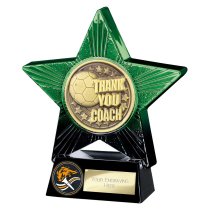 Superstar Football Trophy | Thank You Coach | Green & Black | 140mm