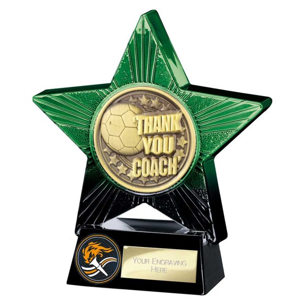 Superstar Football Trophy | Thank You Coach | Green & Black | 140mm