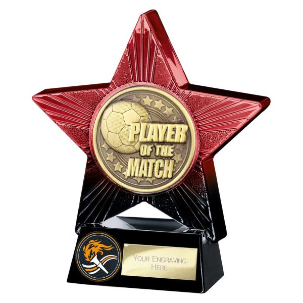 Superstar Football Trophy | Player of the Match | Red & Black | 140mm