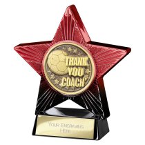 Superstar Football Trophy | Thank You Coach | Red & Black | 110mm