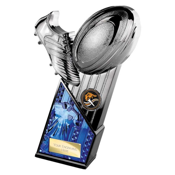 The Marauders Rugby Trophy | Blue Shirt | Heavyweight | Black & Silver | 190mm
