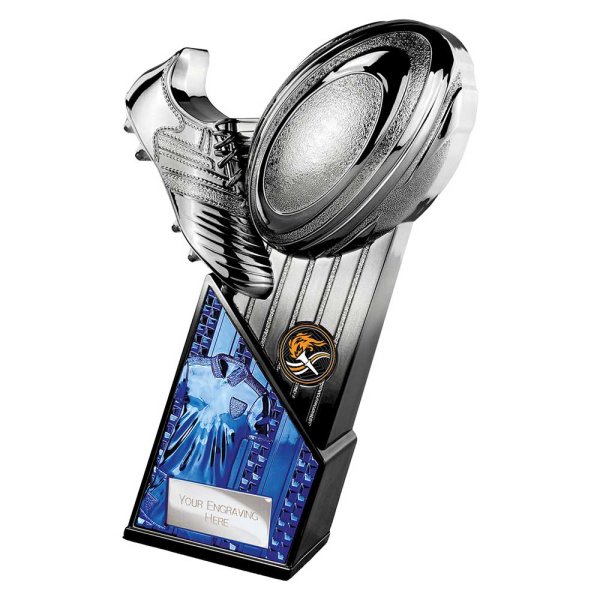 The Marauders Rugby Trophy | Blue Shirt | Heavyweight | Black & Silver | 220mm
