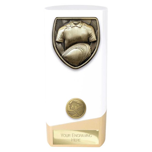 Prime Cobra Rugby Shirt & Ball Trophy | White & Gold | 160mm