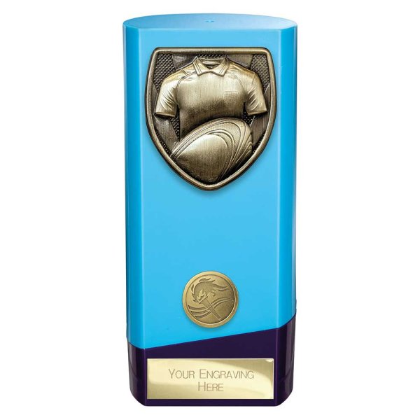 Prime Cobra Rugby Shirt & Ball Trophy | Blue & Purple | 160mm