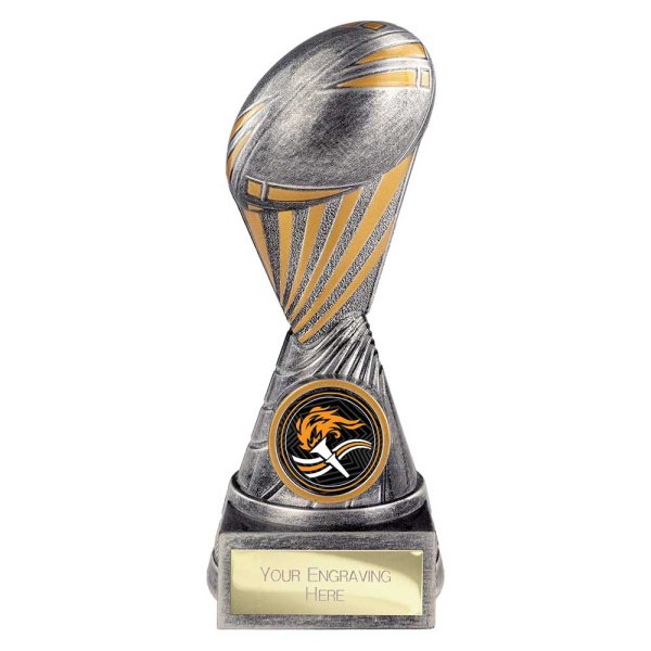 Digital Rugby Trophy | Antique Silver & Gold | 150mm