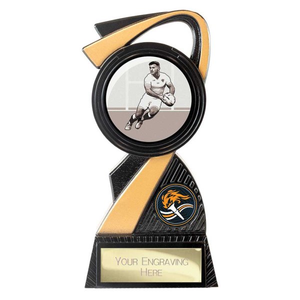 Mania Tower Rugby Trophy | Black & Gold | 155mm