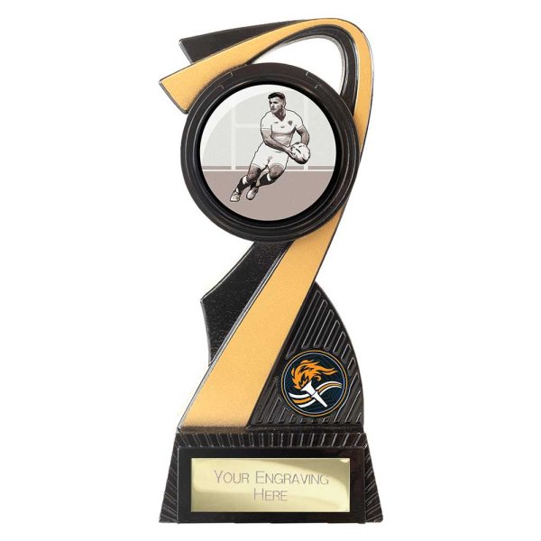 Mania Tower Rugby Trophy | Black & Gold | 180mm