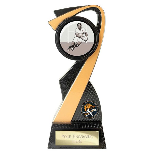 Mania Tower Rugby Trophy | Black & Gold | 205mm