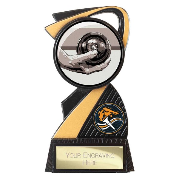 Mania Tower Lawn Bowls Trophy | Black & Gold | 130mm