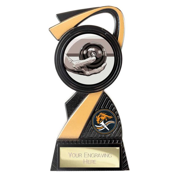 Mania Tower Lawn Bowls Trophy | Black & Gold | 155mm