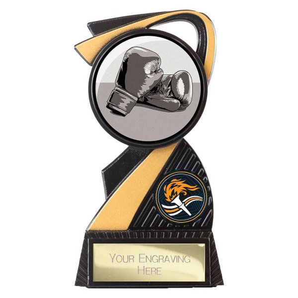 Mania Tower Boxing Trophy | Black & Gold | 130mm