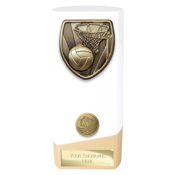 Prime Cobra Netball Trophy | White & Gold | 160mm
