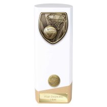 Prime Cobra Netball Trophy | White & Gold | 190mm