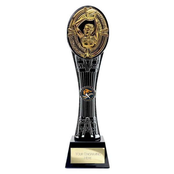 Maverick Extreme Tower Netball Trophy | Black & Gold | 290mm