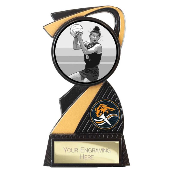 Mania Tower Netball Trophy | Black & Gold | 130mm