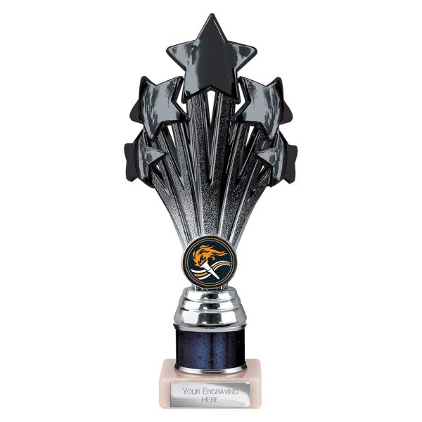 5 Star Tube Trophy | Black & Silver | 215mm