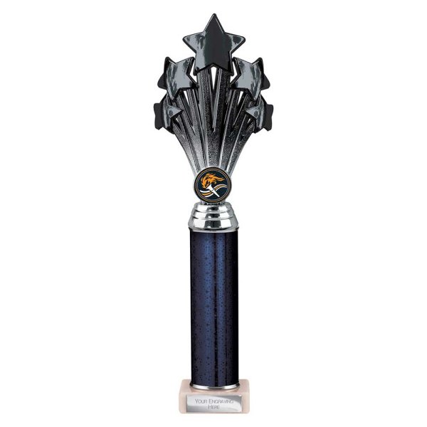 5 Star Tube Trophy | Black & Silver | 340mm