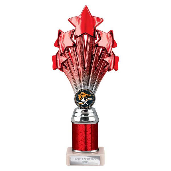 5 Star Tube Trophy | Red and Silver | 240mm