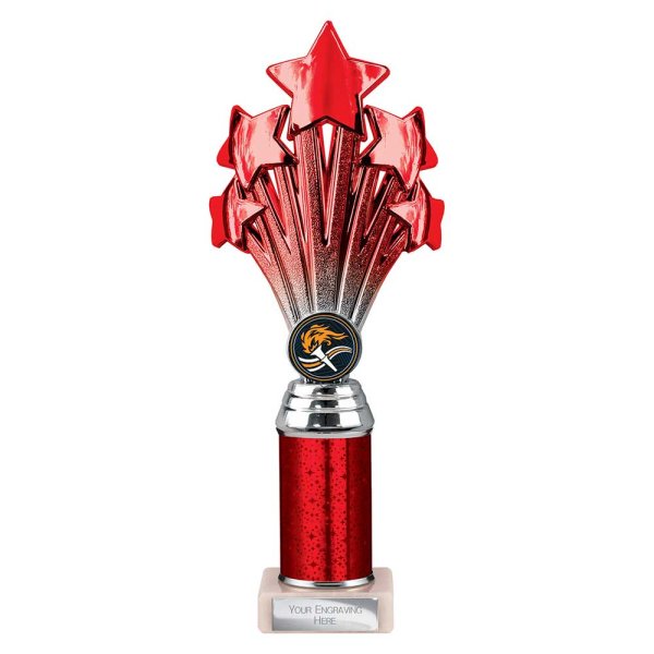 5 Star Tube Trophy | Red and Silver | 265mm