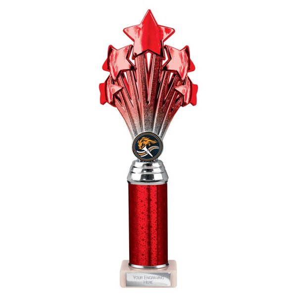 5 Star Tube Trophy | Red and Silver | 290mm