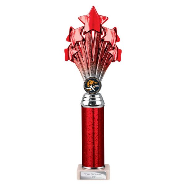5 Star Tube Trophy | Red and Silver | 315mm