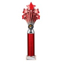 5 Star Tube Trophy | Red and Silver | 340mm