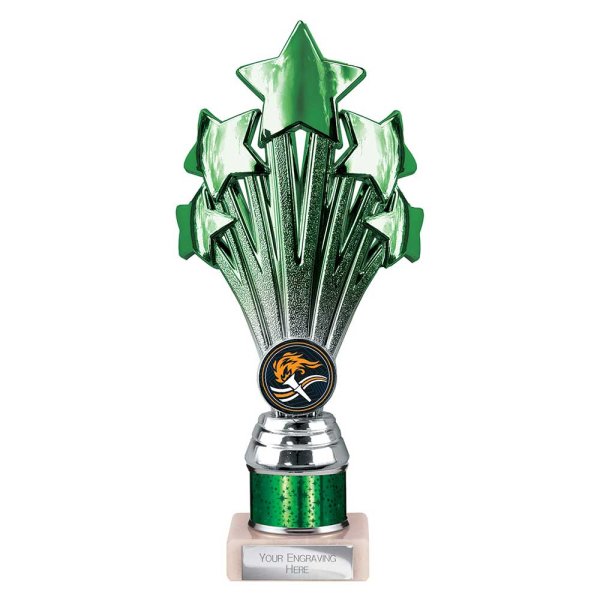 5 Star Tube Trophy | Green and Silver | 215mm